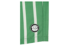Green striped fabric featuring a circular BinkyBro logo, showcasing a stylish design for kids' apparel.
