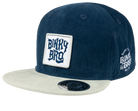 Stylish navy corduroy snapback hat with a cream brim and BinkyBro logo patch, perfect for kids' surf and skate lifestyle.