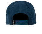 Navy blue corduroy snapback hat featuring an adjustable strap and logo detail on the back. Ideal for kids' casual wear.