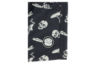 Stylish black fabric featuring a playful skull and crossbones pattern, showcasing BinkyBro's unique design for kids.