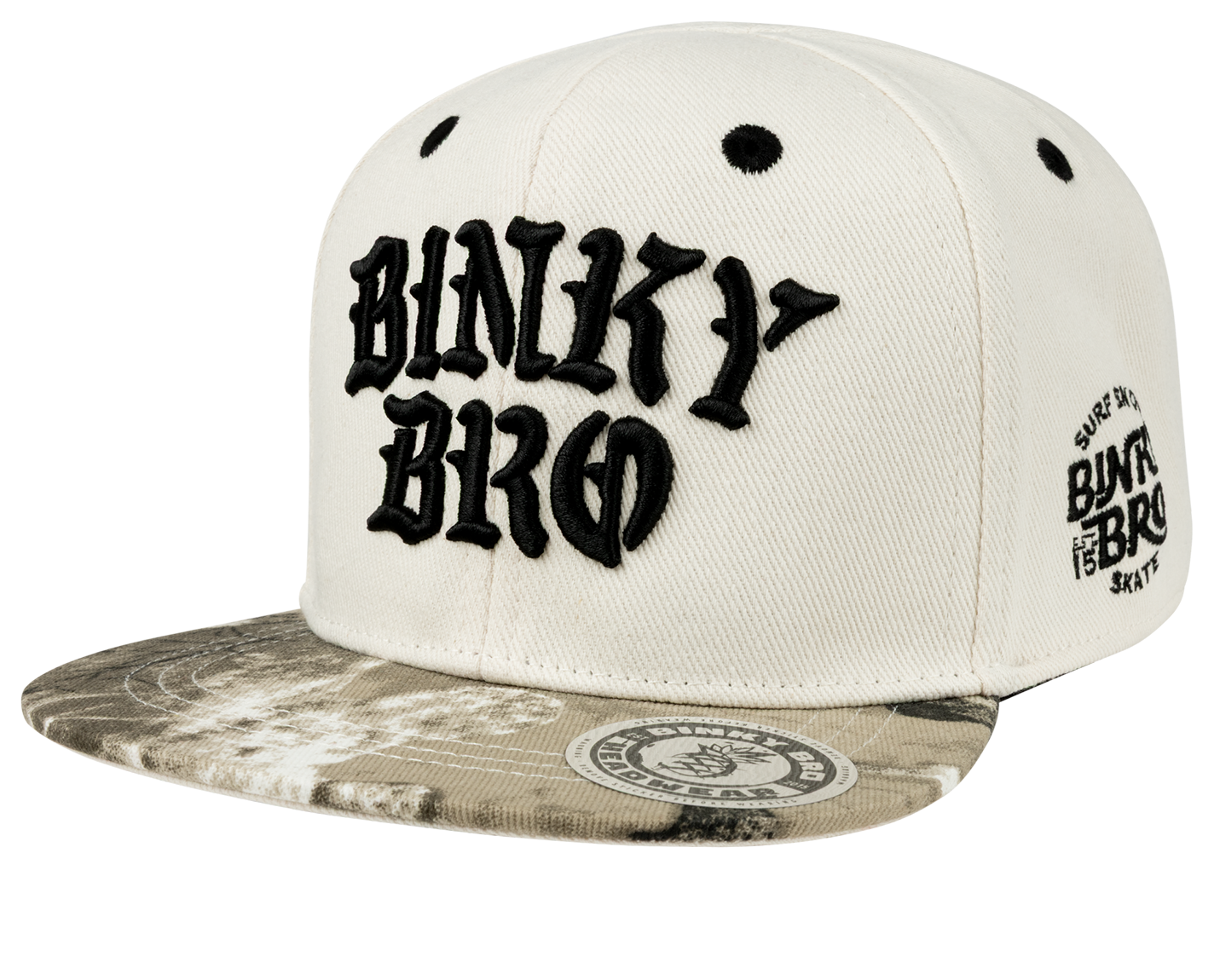 Stylish Durban SB snapback hat featuring bold BinkyBro logo and a unique patterned brim for kids and youth.