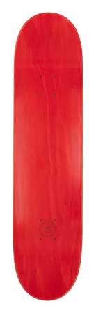 Red skateboard deck featuring a smooth finish and minimalistic design, ideal for skate enthusiasts and collectors.