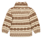 Cozy luxury fleece jacket featuring a brown and cream geometric pattern, perfect for stylish warmth in cooler weather.