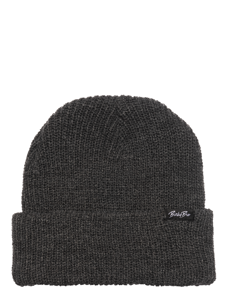 Our Moonrise Charcoal beanie is 100% acrylic. It has a "BinkyBro" signature fold tag along the edging. This is a FISHERMAN styled beanie. View more of our infant and toddler beanies.