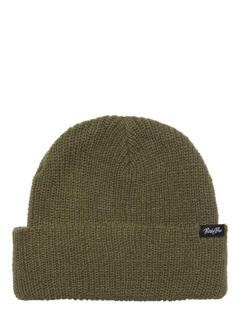 Our Moonrise Army beanie is 100% acrylic. It has a "BinkyBro" signature fold tag along the edging.  This is a FISHERMAN styled beanie. View more of our infant and toddler beanies.