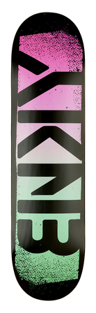 Stylish skateboard deck featuring a gradient design in pink and green with bold "SKATE" lettering. Ideal for young skaters.