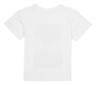 White jersey t-shirt for kids, featuring a simple design ideal for casual wear and active play.