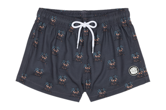 Stylish swim shorts featuring a palm tree print, perfect for kids who love a surf-snow-skate lifestyle.