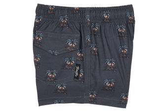 Stylish swim shorts featuring a palm tree pattern, perfect for kids' beach days and summer adventures.