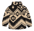 Cozy luxury fleece jacket featuring a bold geometric pattern in black and cream, perfect for stylish warmth.