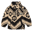 Cozy luxury fleece pullover with a bold black and beige geometric pattern, featuring a zippered chest pocket and BinkyBro logo.