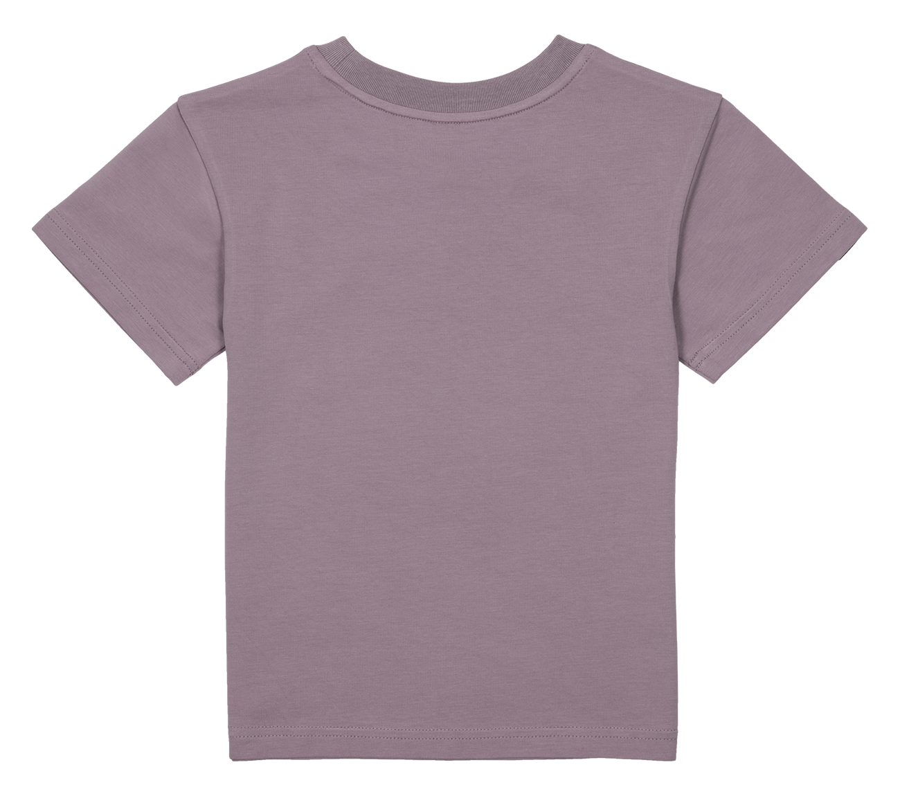 Back view of a lavender short-sleeve t-shirt for kids, featuring a simple and stylish design. Perfect for casual wear.