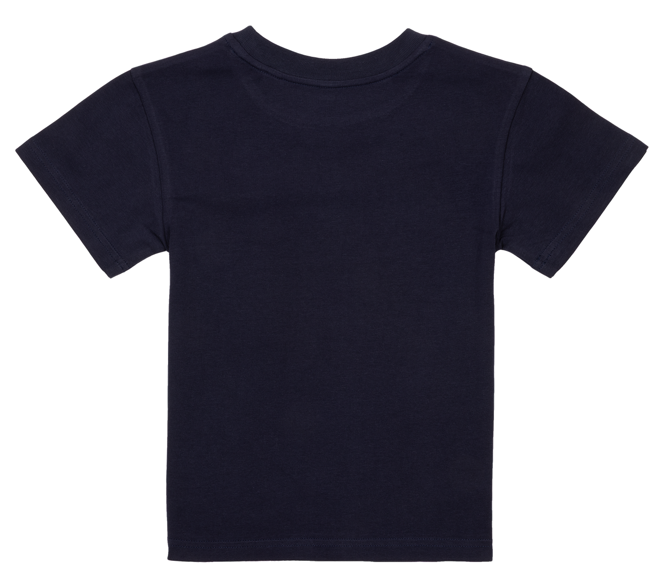 Back view of a navy blue M Street t-shirt for kids, featuring a classic crew neck and short sleeves.