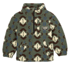 Cozy luxury fleece pullover in earthy tones with a tribal pattern and BinkyBro logo, perfect for kids' outdoor adventures.