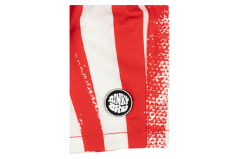 Stylish red and white striped Miyazaki apparel featuring a BinkyBro logo, perfect for active kids.
