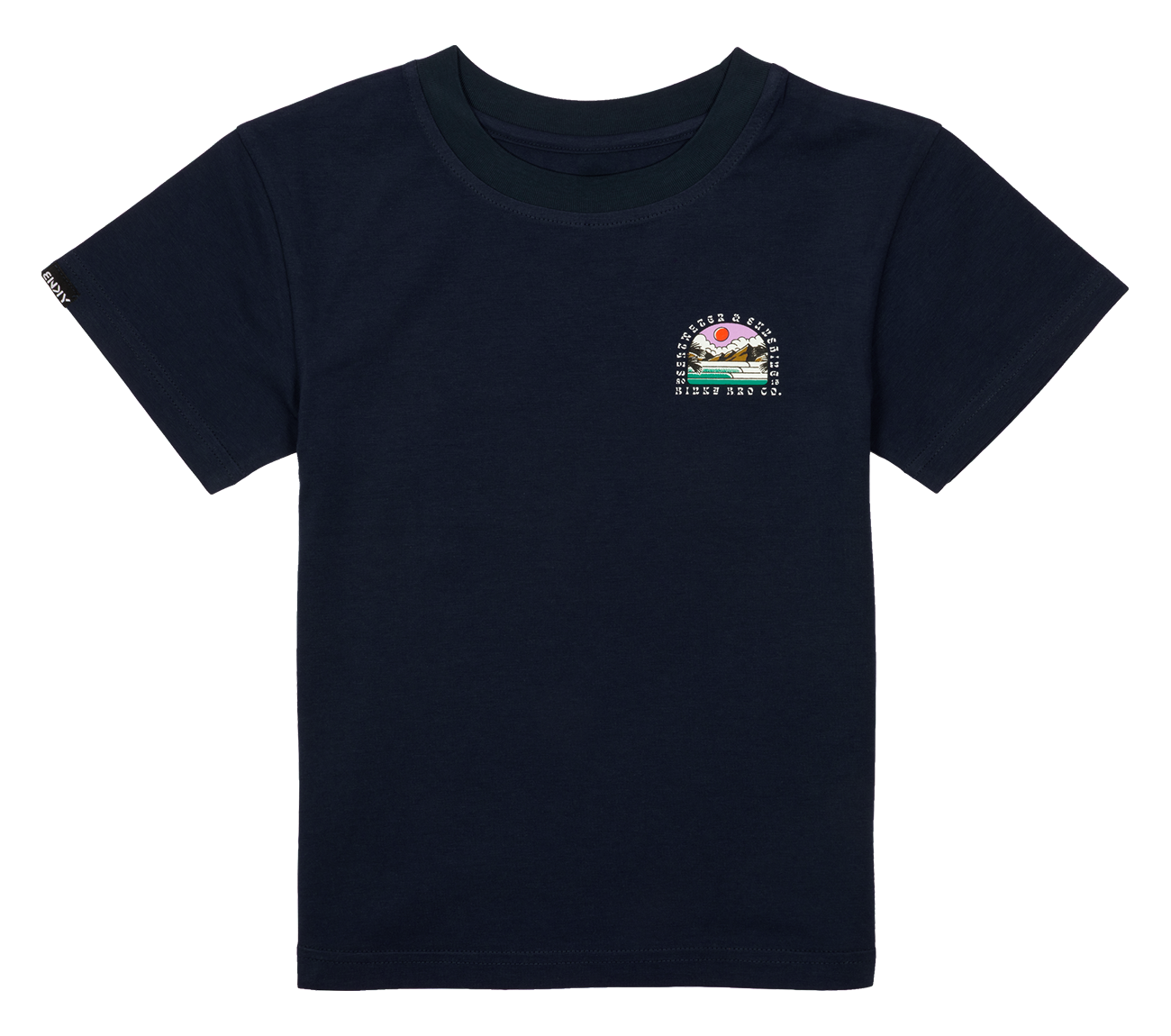 Navy blue t-shirt featuring a colorful graphic design on the chest, perfect for stylish kids' casual wear.