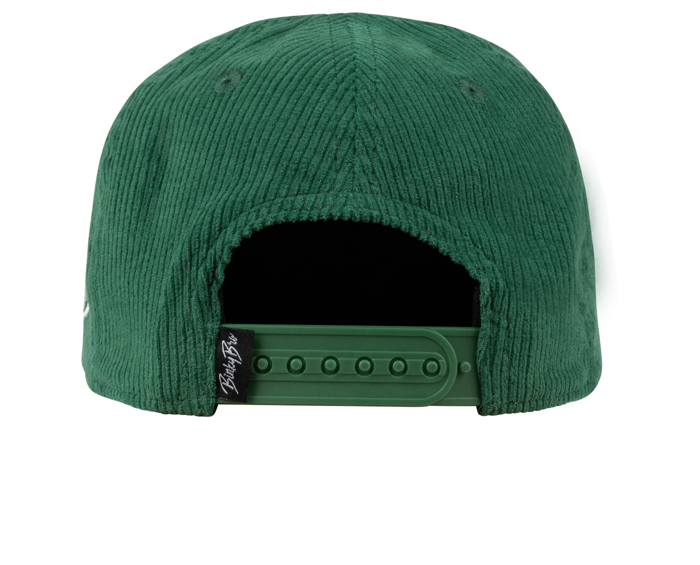 Green corduroy snapback hat with an adjustable strap at the back, designed for stylish kids and toddlers.