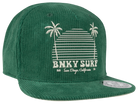 Green corduroy snapback hat featuring a retro palm tree graphic and "BNKY SURF" text, perfect for stylish kids.