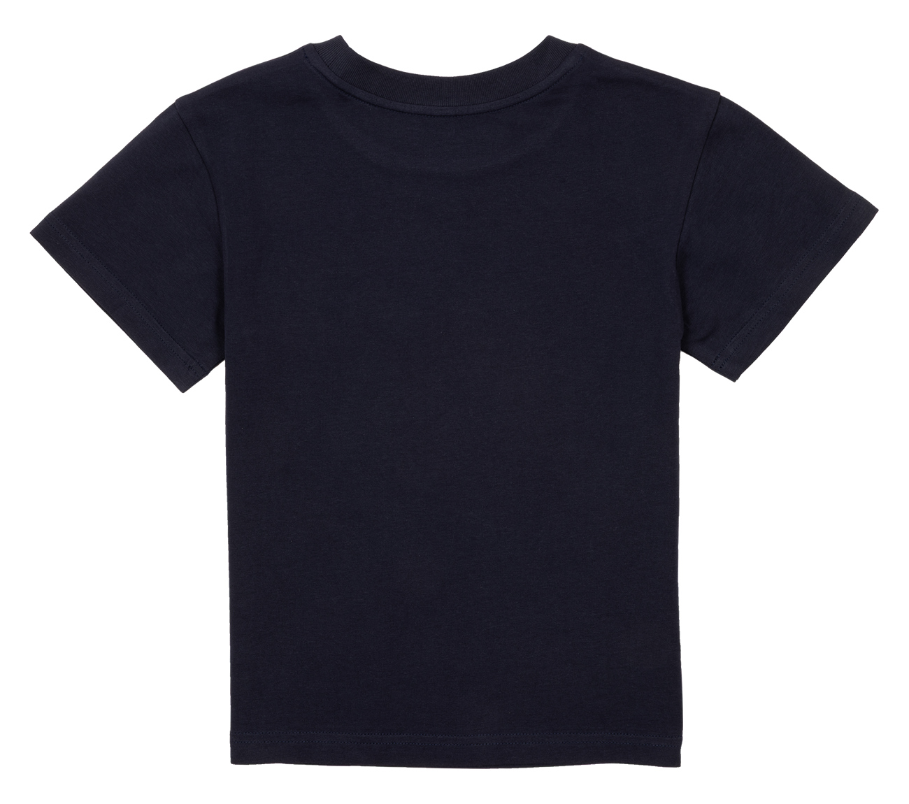 Navy blue children's t-shirt featuring a classic crew neck and short sleeves, designed for comfort and style.