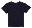 Navy blue children's t-shirt featuring a classic crew neck and short sleeves, designed for comfort and style.