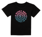 Black t-shirt featuring a colorful circular graphic with the text "Binky Bro Everyday is Rad" and a stylized sun design.