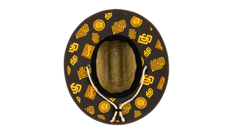 Stylish brown sun hat featuring Padres-themed patterns, perfect for infants and toddlers who love outdoor adventures.