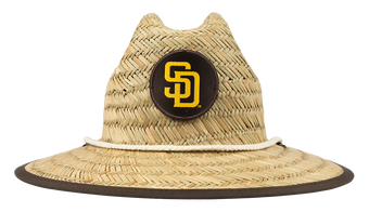BinkyBro x Padres Barney Patrol straw hat featuring a San Diego Padres logo and a stylish wide brim.