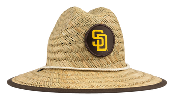 Stylish straw sun hat featuring a San Diego Padres logo, perfect for kids who love outdoor adventures.