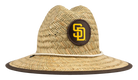 Stylish straw sun hat featuring a San Diego Padres logo, perfect for kids who love outdoor adventures.