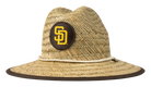 Stylish straw sun hat featuring a San Diego Padres logo, perfect for kids who love baseball and outdoor adventures.