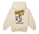 Cream-colored hoodie featuring a playful skeleton design with "Padres" and "Binky Bro" graphics, perfect for kids.
