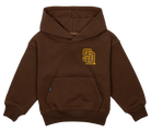Brown hoodie for kids featuring a San Diego Padres logo on the chest and a front pocket, perfect for stylish comfort.