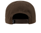 Brown snapback hat with an adjustable strap and logo tag, designed for kids with a stylish, outdoor vibe.