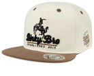 Stylish beige snapback hat with brown brim featuring Binky Bro logo and cowboy graphic, perfect for kids' casual wear.