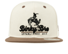 Stylish cream snapback hat with a brown brim, featuring a cowboy graphic and "Binky Bro Established 2015" logo.