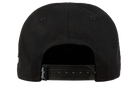Back view of a black snapback hat with an adjustable strap, showcasing a sleek and stylish design for kids.