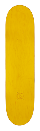 Yellow skateboard deck with a smooth finish, featuring a minimalist design and no graphics, ideal for custom artwork.