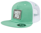 Stylish mint green snapback hat with a white mesh back and a BinkyBro logo patch, perfect for kids' outdoor adventures.