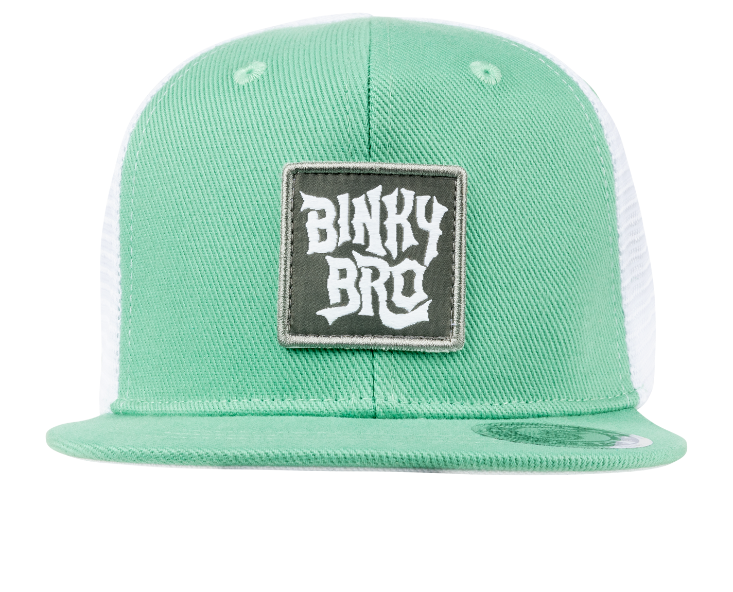 Stylish mint green snapback hat featuring a bold Binky Bro logo patch, perfect for infants and toddlers.
