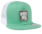 Green snapback hat with white mesh back featuring a Binky Bro logo patch, designed for stylish kids' fashion.