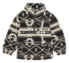 Cozy luxury fleece bowtie with a tribal pattern in black, white, and gray, featuring a front pocket and BinkyBro logo.