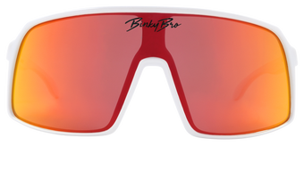 Stylish Monteverde Cardinal sunglasses with a bold red lens and white frame, perfect for active kids.