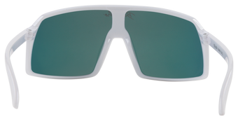 Stylish Monteverde Cardinal sunglasses with a white frame and green lenses, perfect for outdoor adventures.