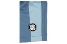Stylish blue swim shorts featuring a BinkyBro logo, perfect for kids embracing a surf-snow-skate lifestyle.