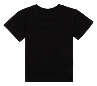Back view of a black Scorcho t-shirt designed for infants and toddlers, featuring a simple and stylish design.