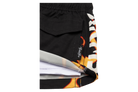 Stylish black swim trunks featuring a vibrant stamped flame design, perfect for kids who love surf and skate culture.