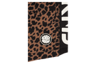 Stylish stamped leopard print fabric with a BinkyBro logo, perfect for trendy kids' apparel. Ideal for little adventurers.