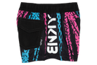 Colorful black shorts featuring a bold pink and blue abstract design, perfect for active kids. Ideal for summer fun.