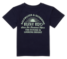 Navy blue children's t-shirt featuring a retro-style graphic with the text "Saltwater & Sunshine" and "Binky Bro" in light green.