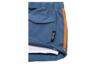 Stylish blue summer shorts with orange accents and BinkyBro logo tag, perfect for active kids.
